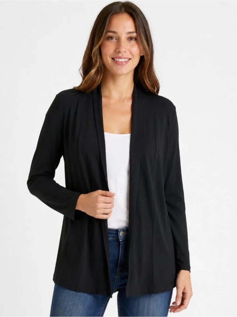 NWT L.L. Bean 100% Pima Cotton Black Open Front Cardigan Business Casual Office